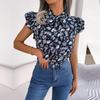 Damen Sommer Chiffon Bluse Floral Schnürung Schleife Holzohr Hemd