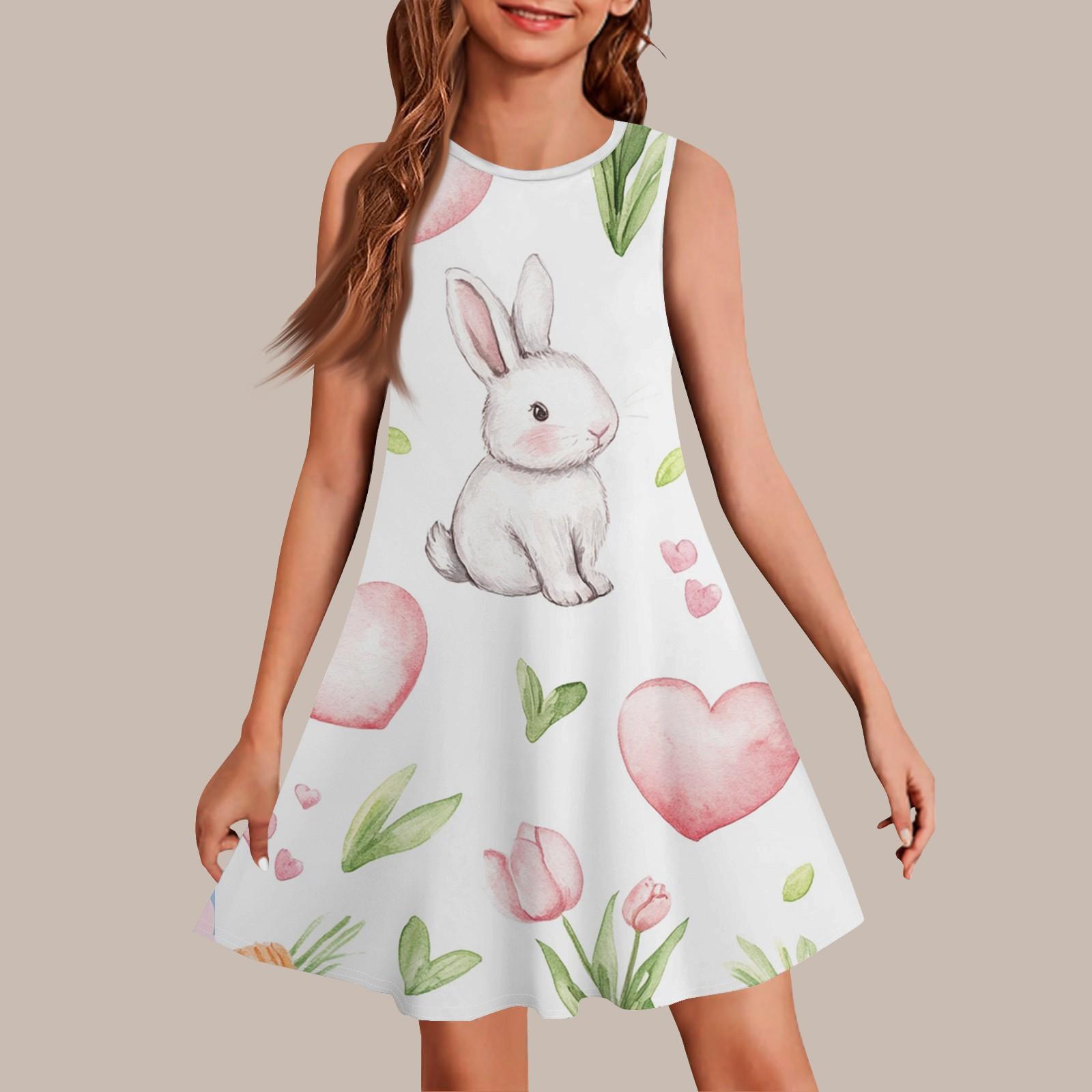 

Девочки мода повседневный без рукавов круглый вырез пасхальный принт платье 150