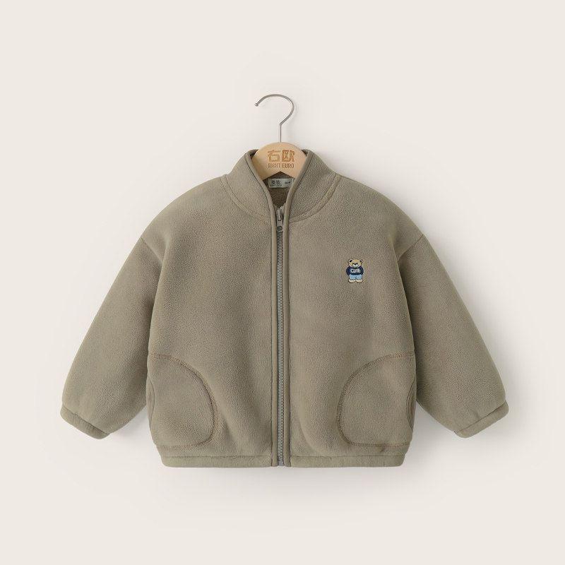 Right Europe Boys Polar Fleece Jacket Winter Baby Velvet Hoodie Single-Layer Fleece-Lined Thickened Clothes Kids Children s Clothing Winter Clothes Olive green 110cm