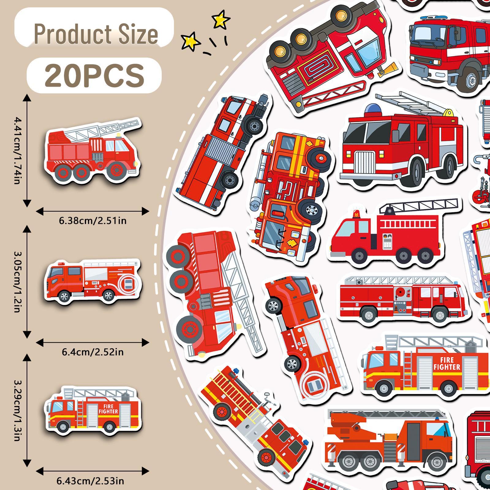 20pcs Cartoon Fire Truck Fridge Magnets - Waterproof, Creative Transportation Decorations, Soft Magnetic Stickers