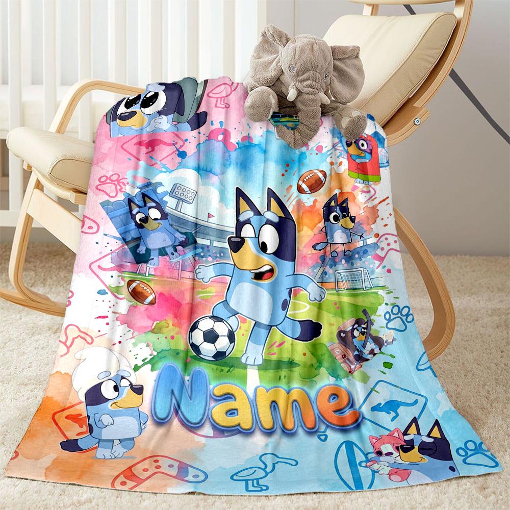 Bluey's Soccer Celebration Personalized Text Blanket Cozy Customizable Blanket Warmthful Decor Great for Sofa Office Chair Bed Picnics