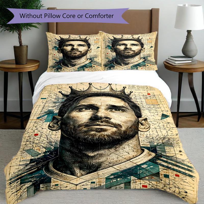 3pcs Duvet Cover Set (1*Duvet Cover + 2*Pillowcase, Without Core),football player Print Bedding Set, Bedroom Decor, All‑Season, Birthday Gift