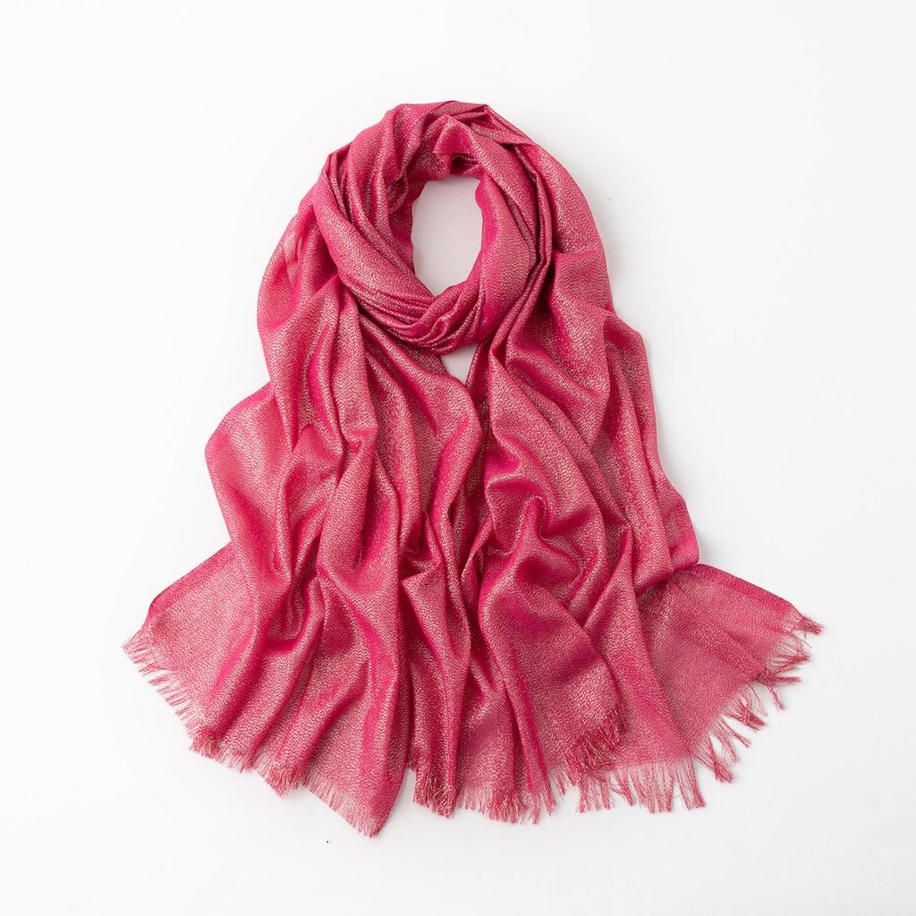 Women's Silk Scarf: Pure Color Long Headscarf with Gold and Silver Threads