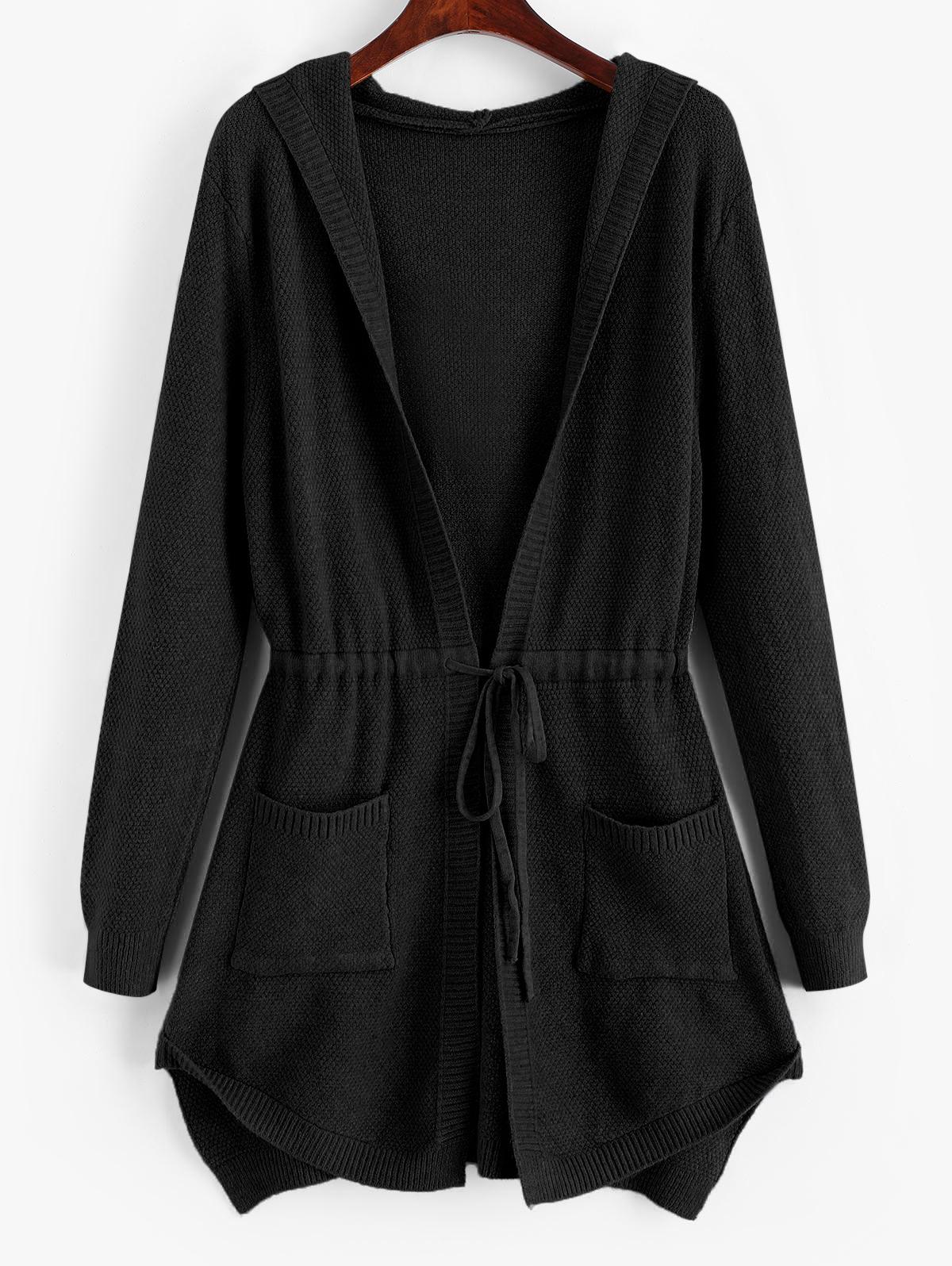 

ZAFUL Longline Hooded Drawstring Pockets Cardigan