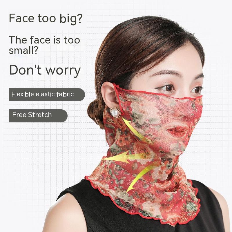 Summer Sunscreen Mask Women's Neck Protection Ear Hanging Veil Neck Scarf Anti-ultraviolet Silk Scarf Gauze Scarf