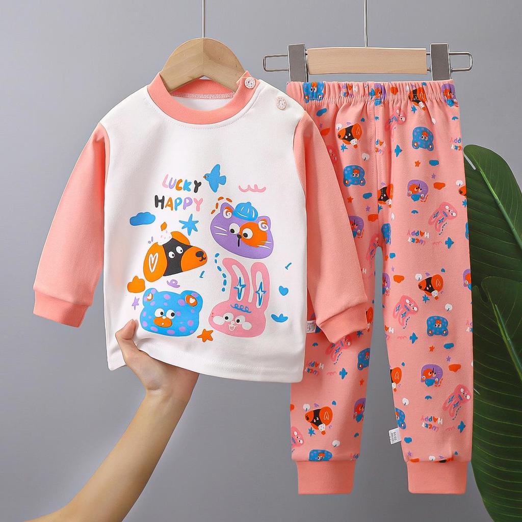 Cute Cartoon Design Pure Cotton Sleepwear Set for Boys and Girls - Long Sleeve Top and Pants for Autumn