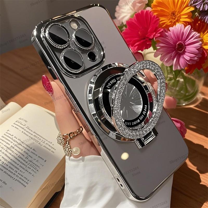 Plating For Magsafe Case For iPhone 16 13 12 11 Pro Max Clear Magnetic Ring Holder Cases For iPhone 15 14 Pro Max 16 Plus Cover