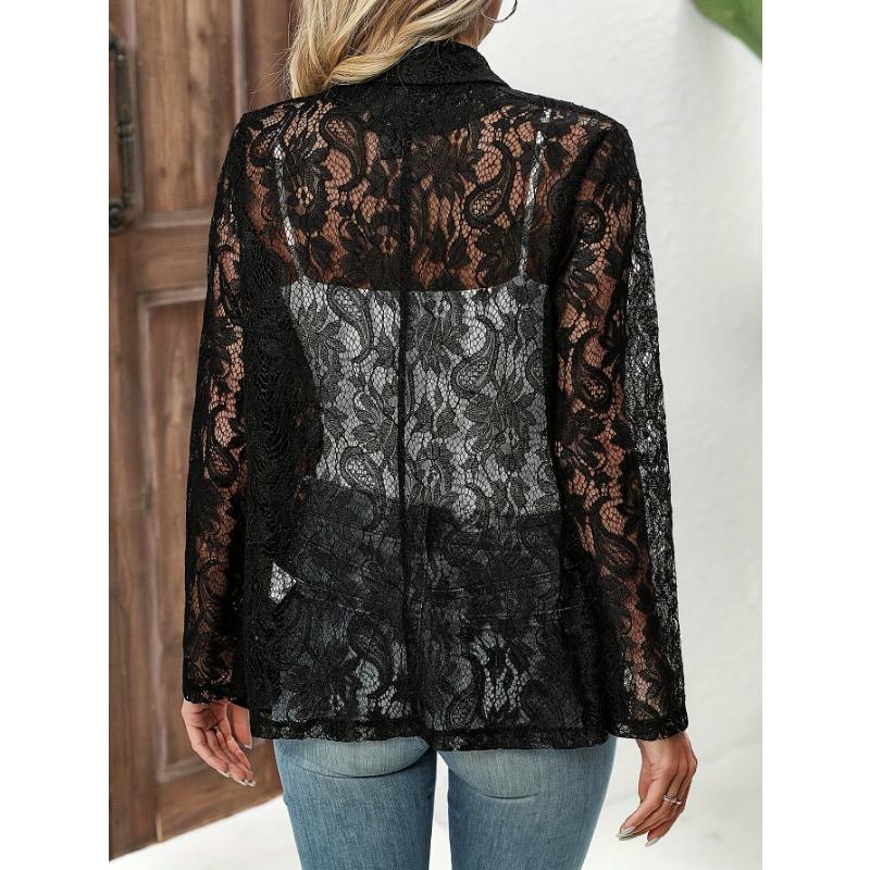Lace Shirt Spring Summer Womens Versatile Solid Color Jacket Coats Long Sleeve Simple Hollow Design Fashion Versatile