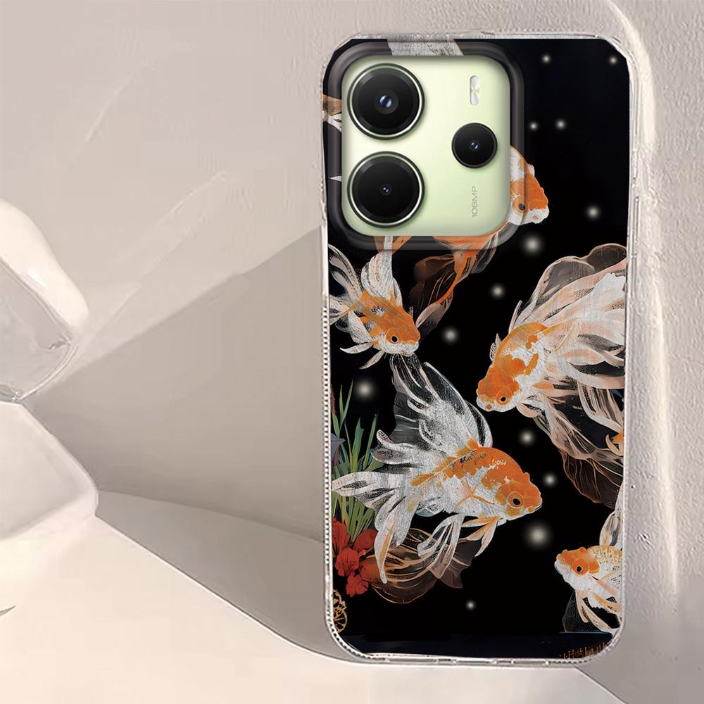 Luckly Koi Goldfish Red Carp Phone Case for Xiaomi Redmi 13C 14C A5 A3 A4 A3X A1 A2 Note 14 13 12 11 11S 10 Pro Shell Back Cover