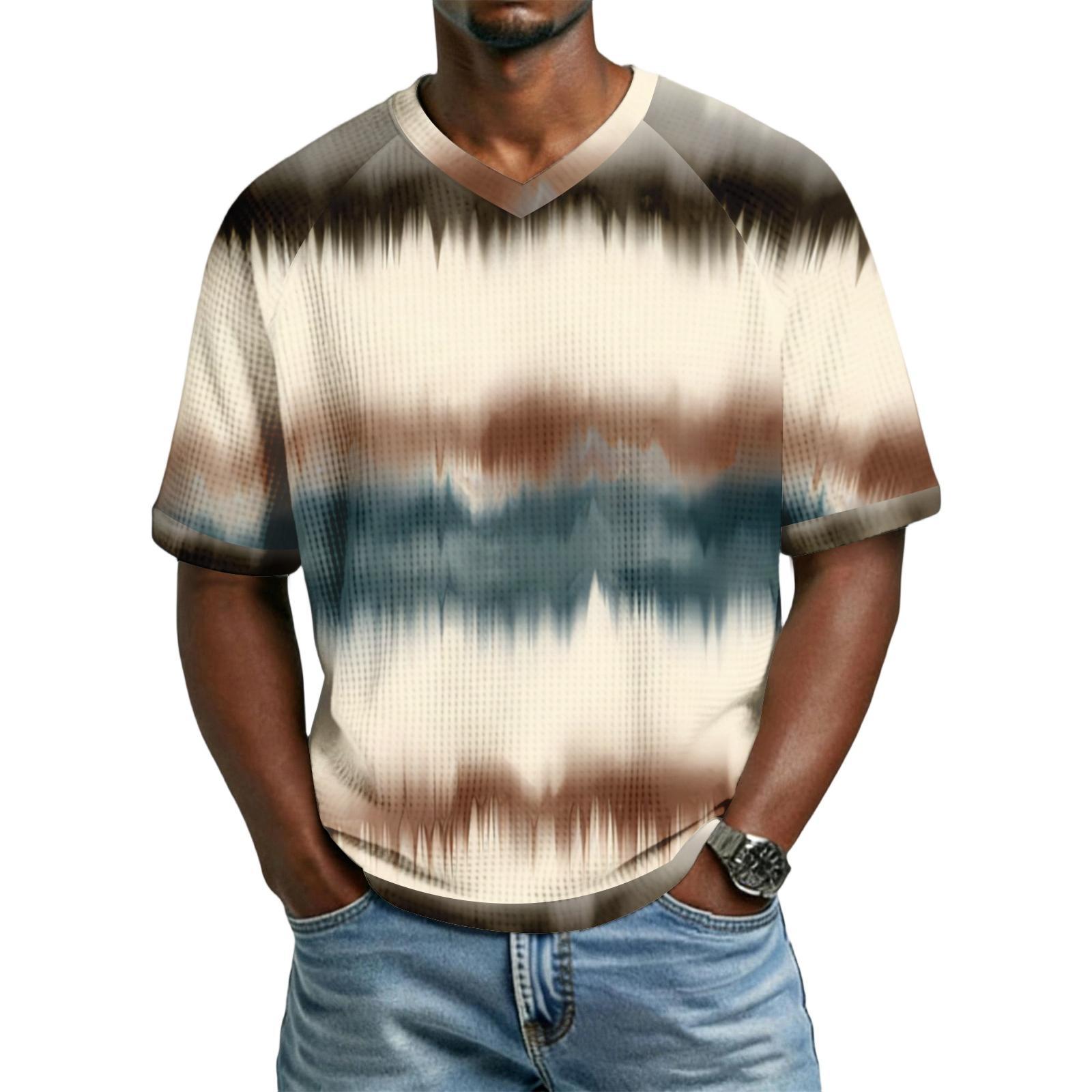 

Men s casual and fashionable tie- textured print short-sleeved shirt - Men s breathable V-neck short-sleeved shirt XXL хакі