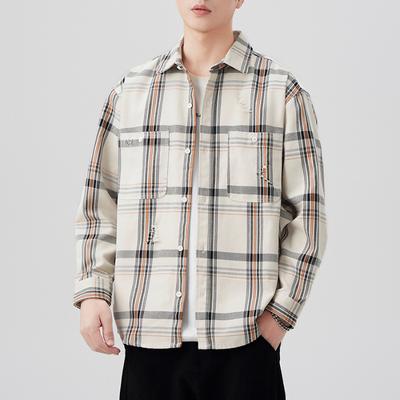 New Japanese Retro Men's Loose Shirt Color Woven Casual American Work Shirt Jacket