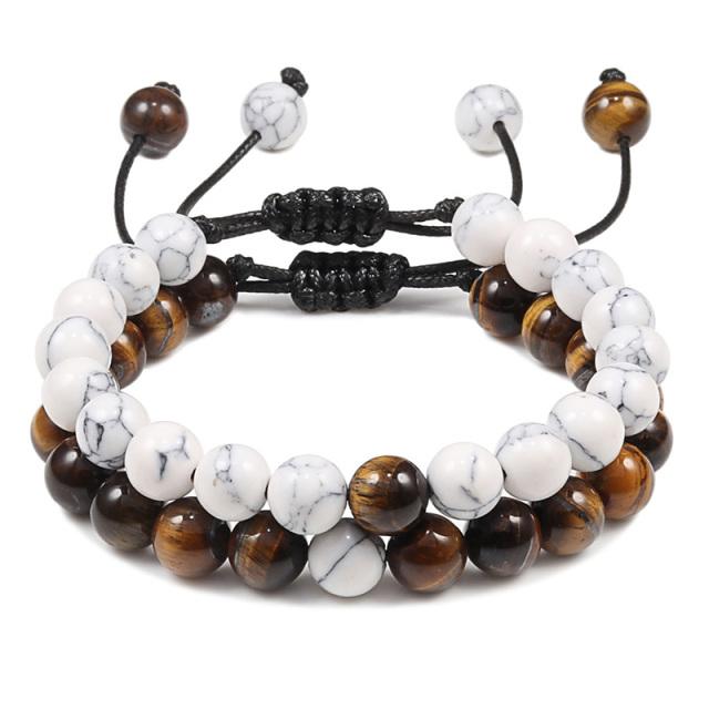 Bracelet de perles d'oeil de tigre de charme de couronne de pierre de lave noire pour hommes femmes Bracelets tressés bijoux réglables faits à la main Pulseira