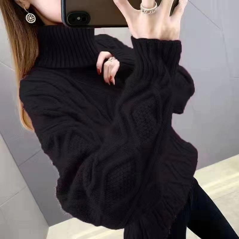 Two Lapels Small Top Autumn and Winter Lazy Wind Solid Color Twist Thickened Knitted Outerwear Sweater Women