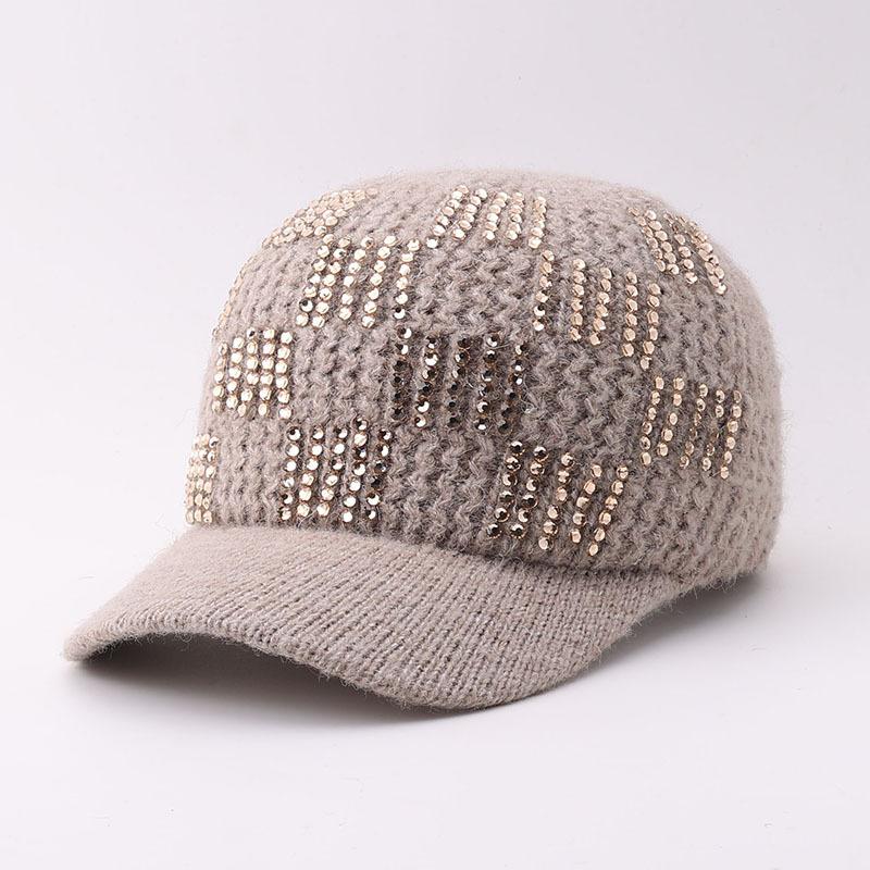 Winter knitted rhinestone warm baseball cap Japanese and Korean elegant velvet cap