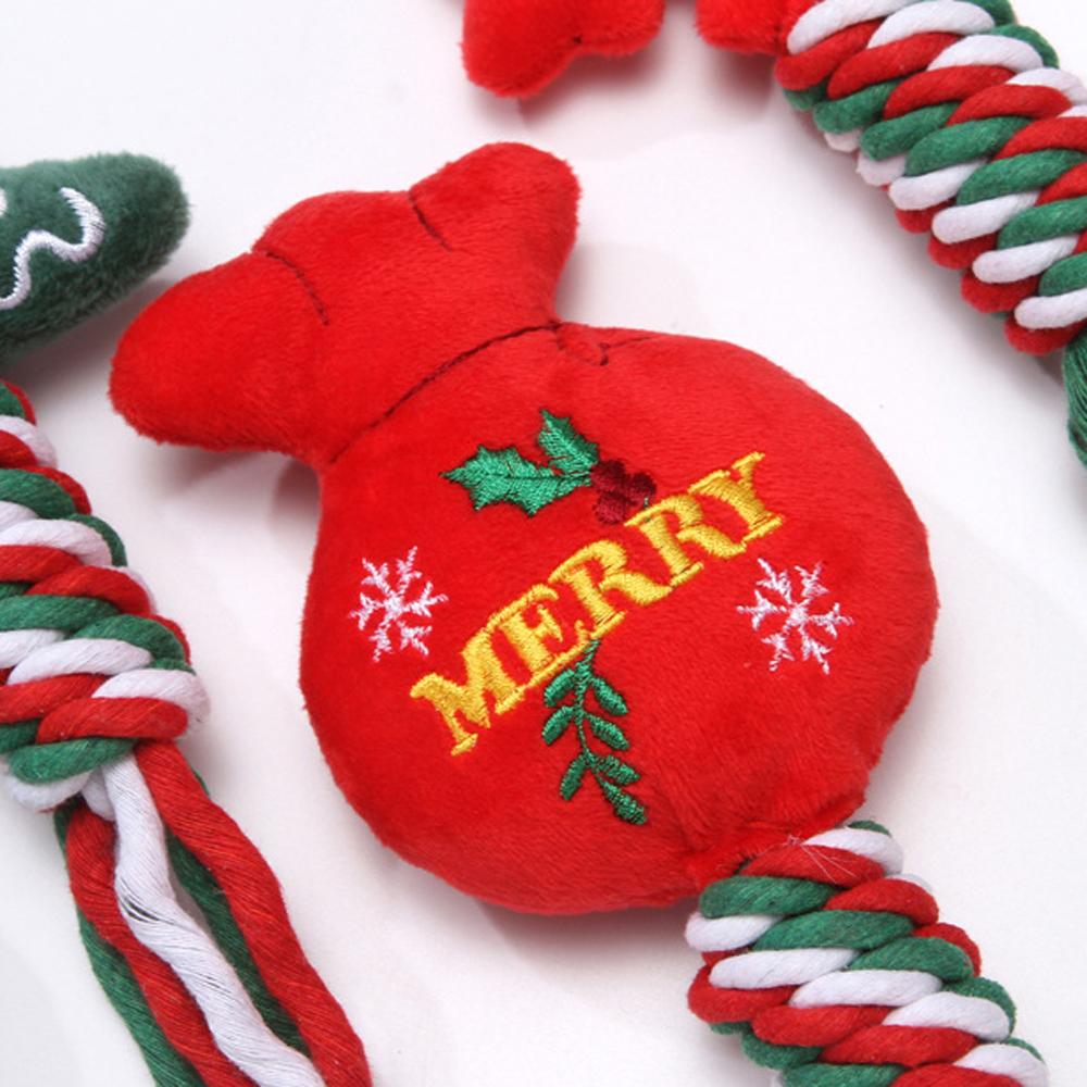 Christmas Dog Squeakey Chew Toys Cotton Ropes Knot Molar Bite Toy Funny Cute Puppies Cat Interactive Toy Xmas Gift Pets Supplies