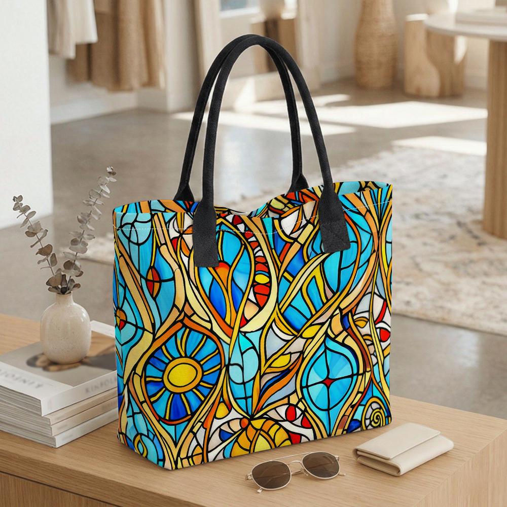 Stained Glass Pattern Tote Bag Fashion Casual Large Capacity Daily Use Handbag