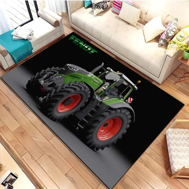 Tapis de sol pour tracteur agricole Fendt Tapis rectangulaire antidérapant avec impression de véhicule agricole Décoration de salon de fermier Tapis