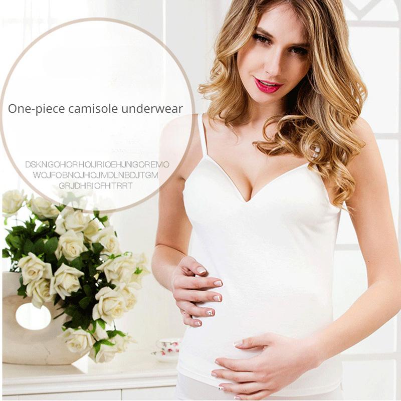 Women's Tank Top with Chest Pad All-in-one Vest No Underwire Free Bra Suspender Vest Female