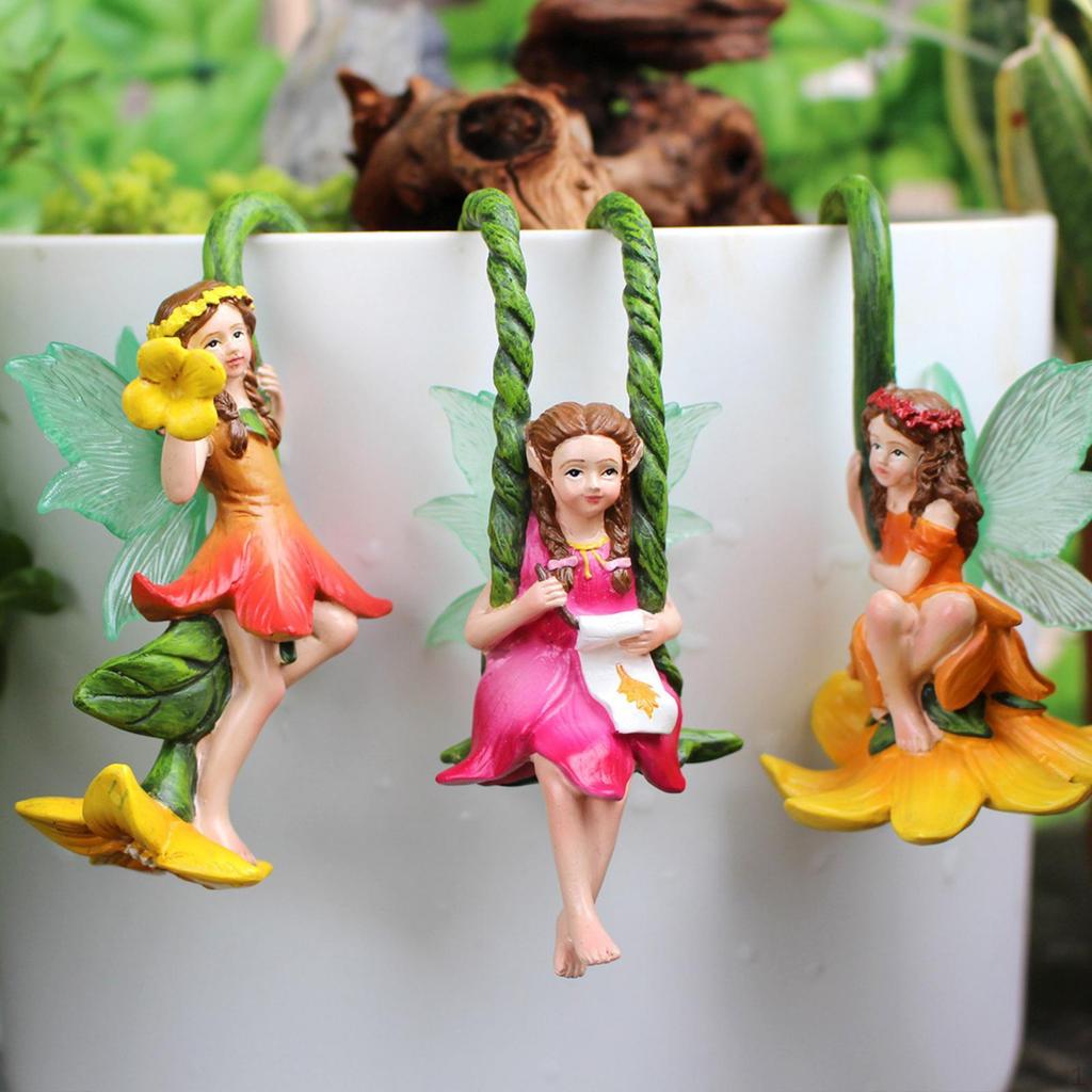 3Pcs Fairy Flower Pot Huggers Flying Angel Sculptures Hanging Statue Landscaping Outdoor