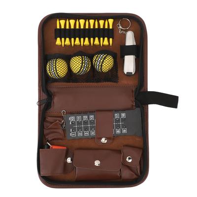 6 In 1 Golf Accessory Bag PU Leather with Tees Scorer Divot Tool Ball Clamp Brush Golf Essentials Storage Case for Gift