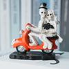 Skeleton Couple Figurine Resin Skeleton Couple Riding Motorcycle Sculpture Gothic Skeleton Statue for Halloween Mantel Table Decor