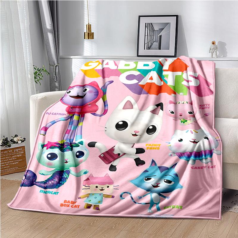 Cute Cartoon Gabby's dollhouse Throws Blanket Kids Super Soft Blankt for Sofa Travel Couch Picnic Flannel Blanket Birthday Gift