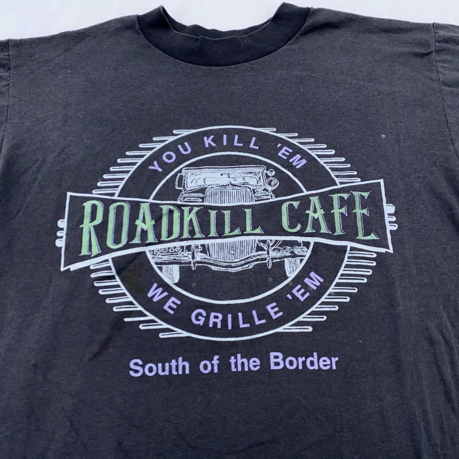 vintage 90s ROADKILL CAFE YOU KILL EM WE GRILL EM T-Shirt SMALL soft 3XL