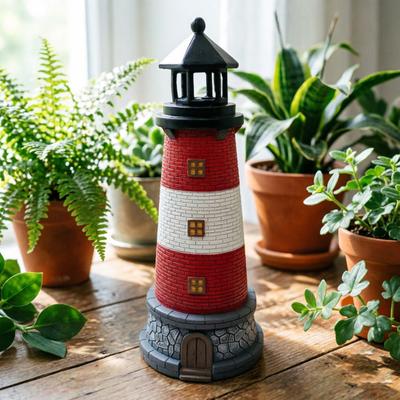 Leuchtturm Ornamente Solarbetrieben mit Rotierendem Lichteffekt Ornament Wasserdichte Harz Garten Dekoration für Rasen Terrasse Balkon