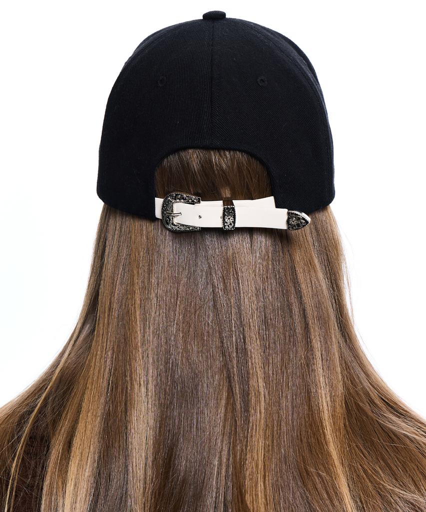 Aleseueseussi Denim Patched Rivet Ball Cap - Black/Ivory