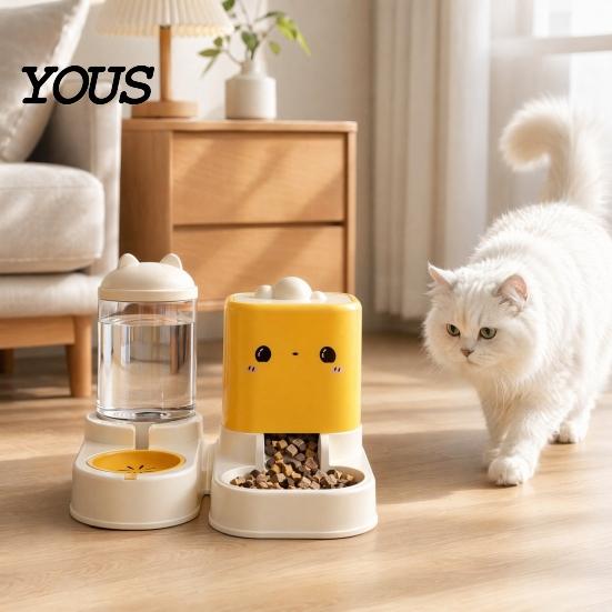 Continuous Water Supply Pet Feeder 2Pcs/Set Automatic Feeders, Cat Food And Labor-saving Dispenser, Large Capacity Dispenser for Indoor Cats Top