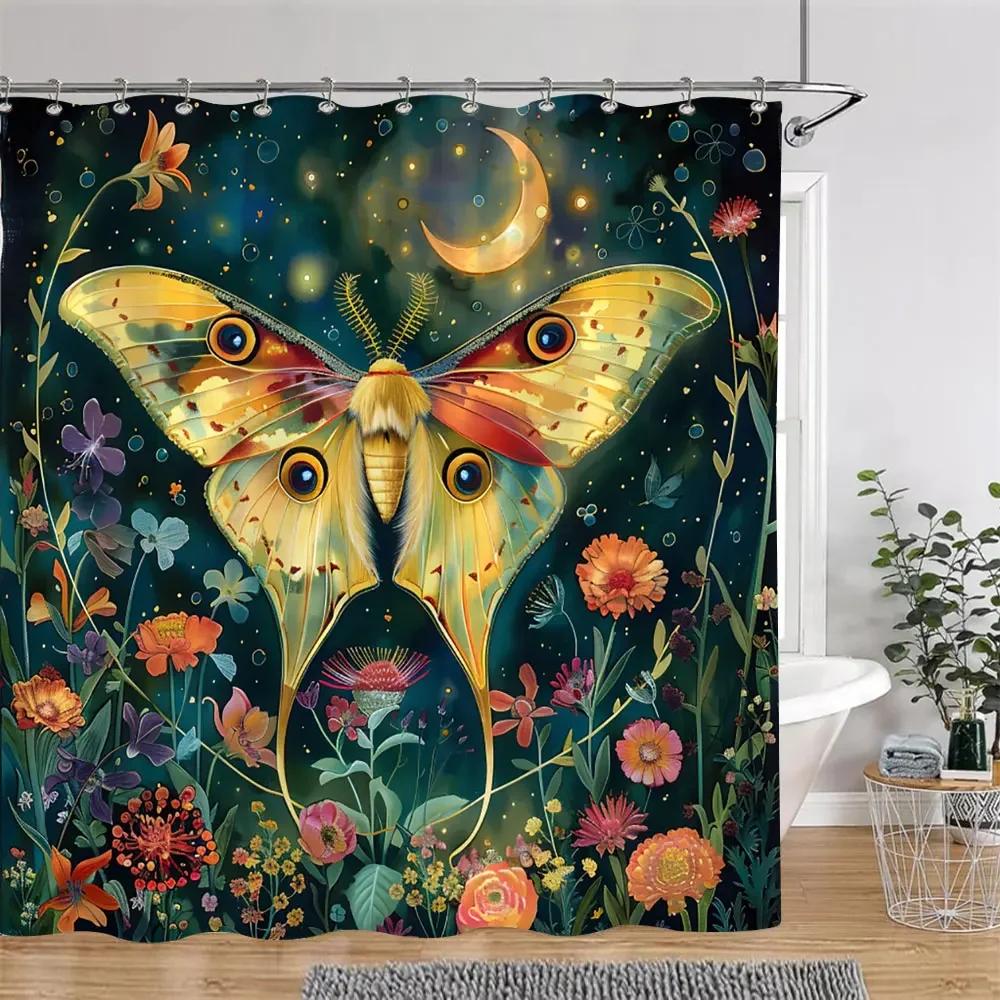 Bohemian Vintage Butterfly Shower Curtain Botanical Floral Astrological Insects Polyester Fabric Shower Curtains Bathroom Decor