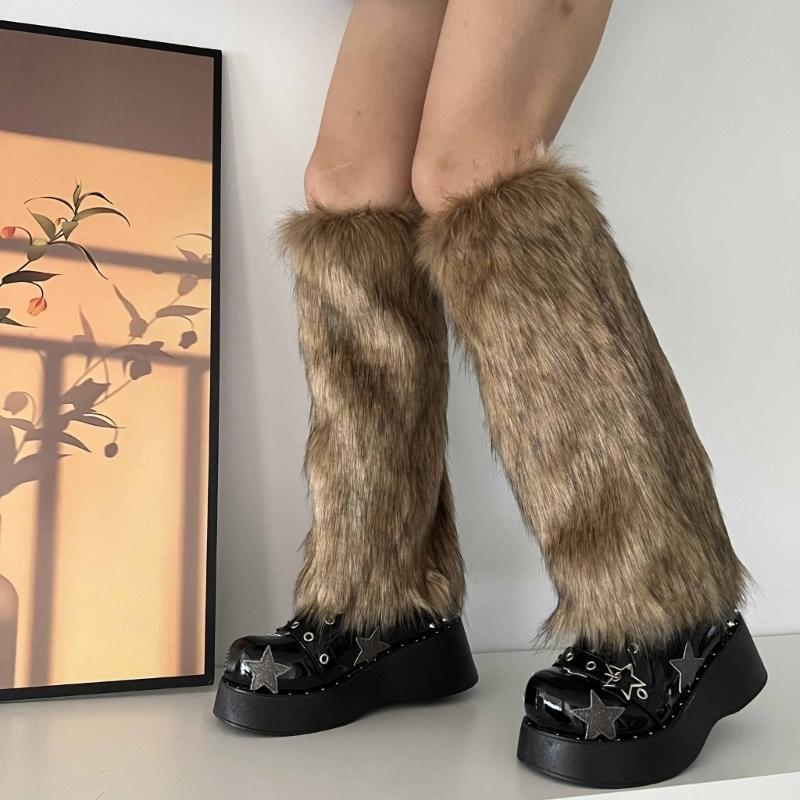 Womens Furry Party Costume Sexy Y2K Faux Furs Fuzzy Long Boots Shoes Cuffs Cover Leg Warmers/Boot Sleeves/Boot Covers