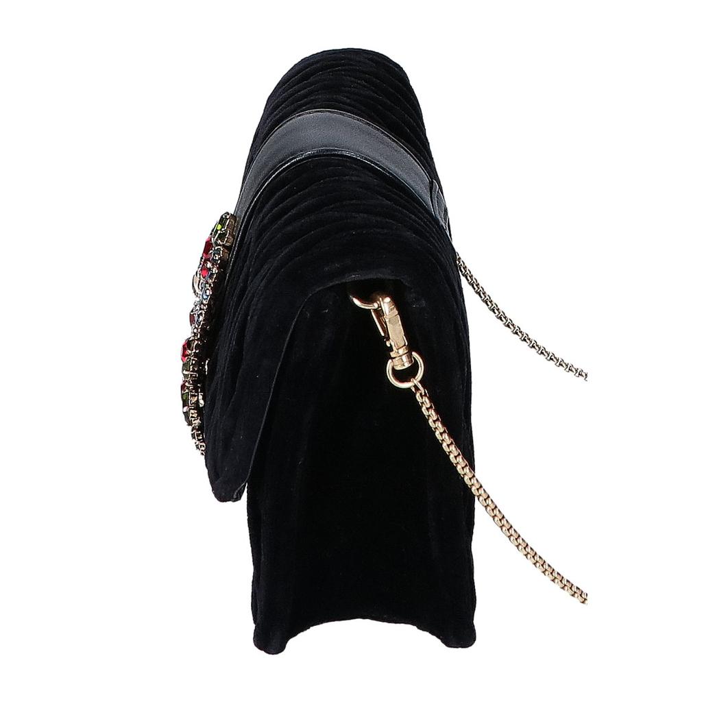 MIUMIU 5BH095 Velour Matelasse Multi-Jeweled Flap 2-Way Clutch Bag Chain Shoulder bag Black/GDHardwareUsed