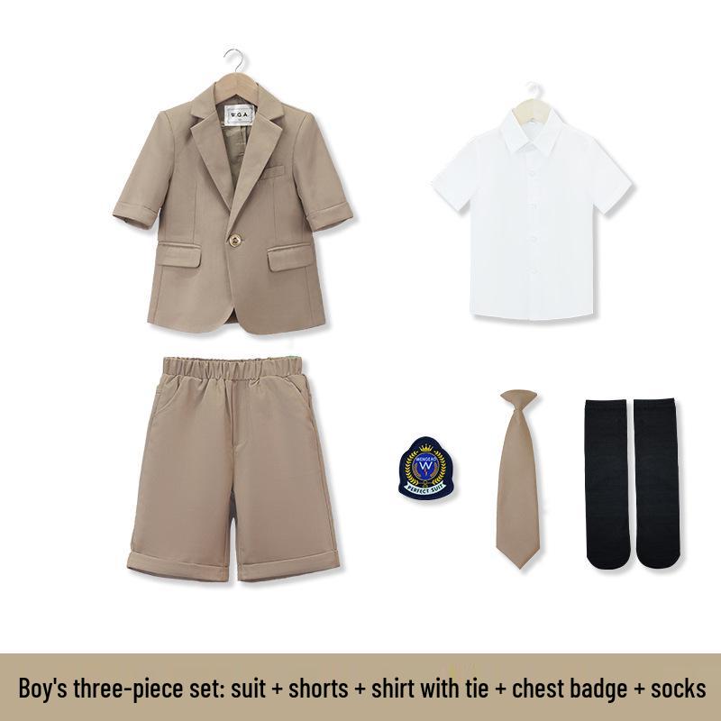 British Style Summer Short Sleeve Kindergarten Uniform Set for Boys and Girls