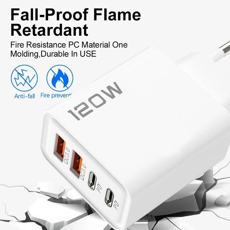 Chargeur Mural USB 120W 4 Ports Charge Rapide Double PD QC3.0 Charge de Téléphone Mobile Prise EU/US/UK pour Samsung IPhone