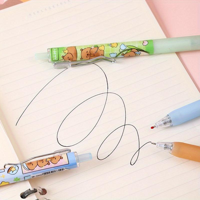 12pcs Capybara box press pen metal pen clip neutral pen cartoon cute sign pen ST question brush pen 0.5mm black Back to school season