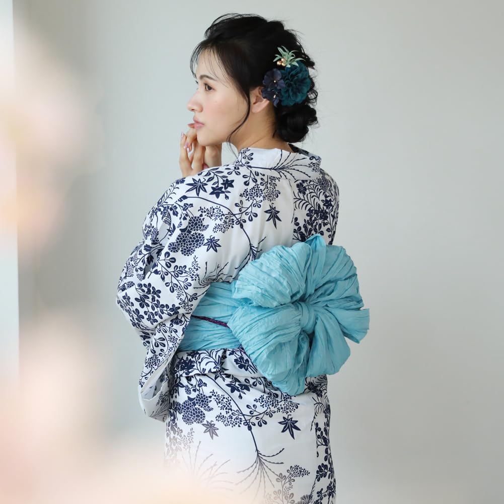16 Patterns To Choose from Yukata Heko Obi Set Tokimeki Summer Love Yukata Heko Obi 2 Piece Set Small Flowers In Navy Blue On White (16. Background)