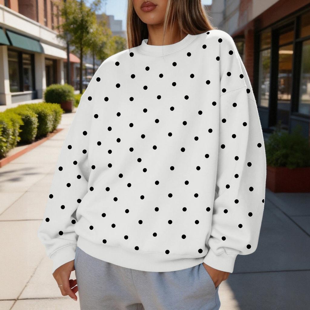 Women's Polka Dot Lightweight Neck Casual Sweatshirt