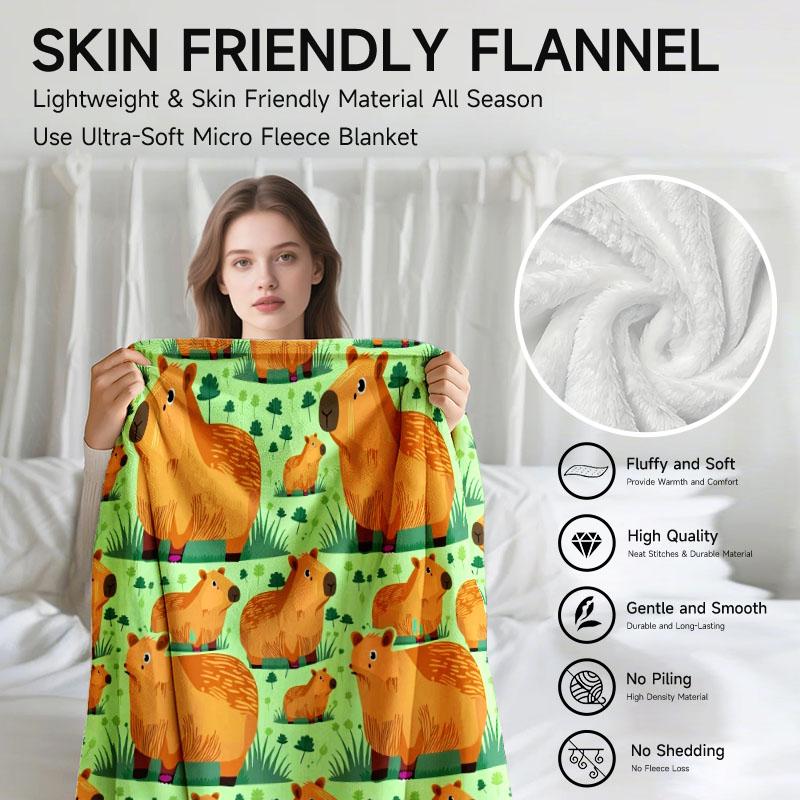1 Piece Capybara-Themed Green Plush Blanket, Soft, Suitable For Sofa, Bed, Office, All-Season Use.