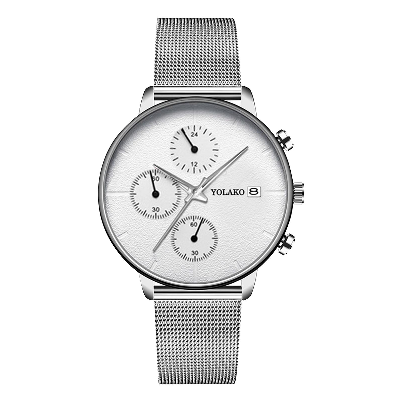 

Мужские часы, Стильные кварцевые часы, Часы из нержавеющей стали с сетчатым ремешком, Водонепроницаемые часы с хронографом и автоматической датой, Стильные мужские повседневные часы One Size