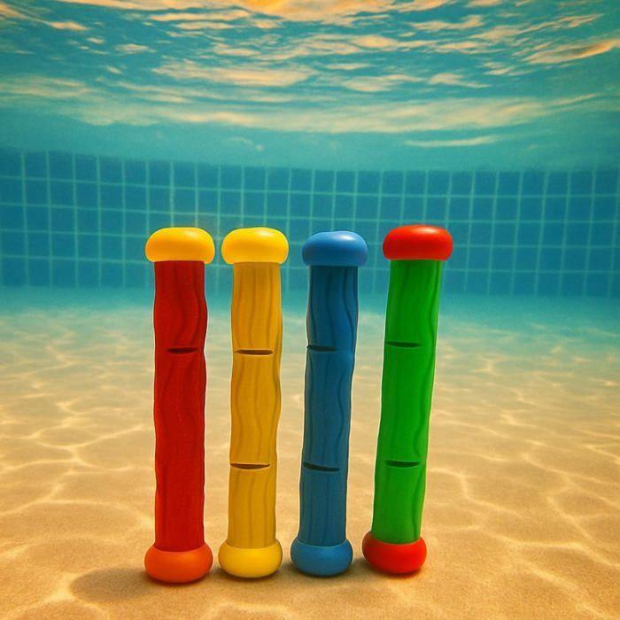 Set of 4 Multicolored Diving Sticks for Pool Water Game for Learning To Swim