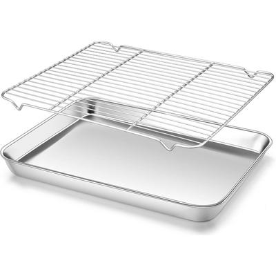 Multifunction Baking Pan With Wire Rack Stainless Steel BBQ Sprinkling Tray for Camping Outdoor Cooking Baking Accessories