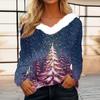 Women's Fashion Long Sleeve Christmas Print Party Plush Top