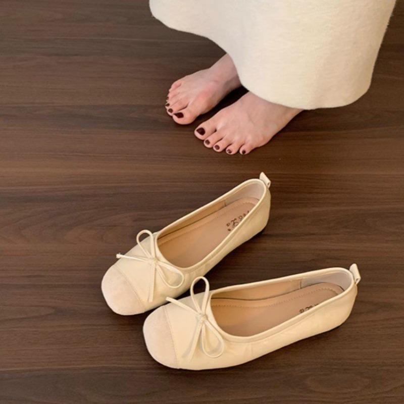Retro Flat-bottomed Bow Doudou Shoes Summer New Square Head Single Shoes with Skirt Flats