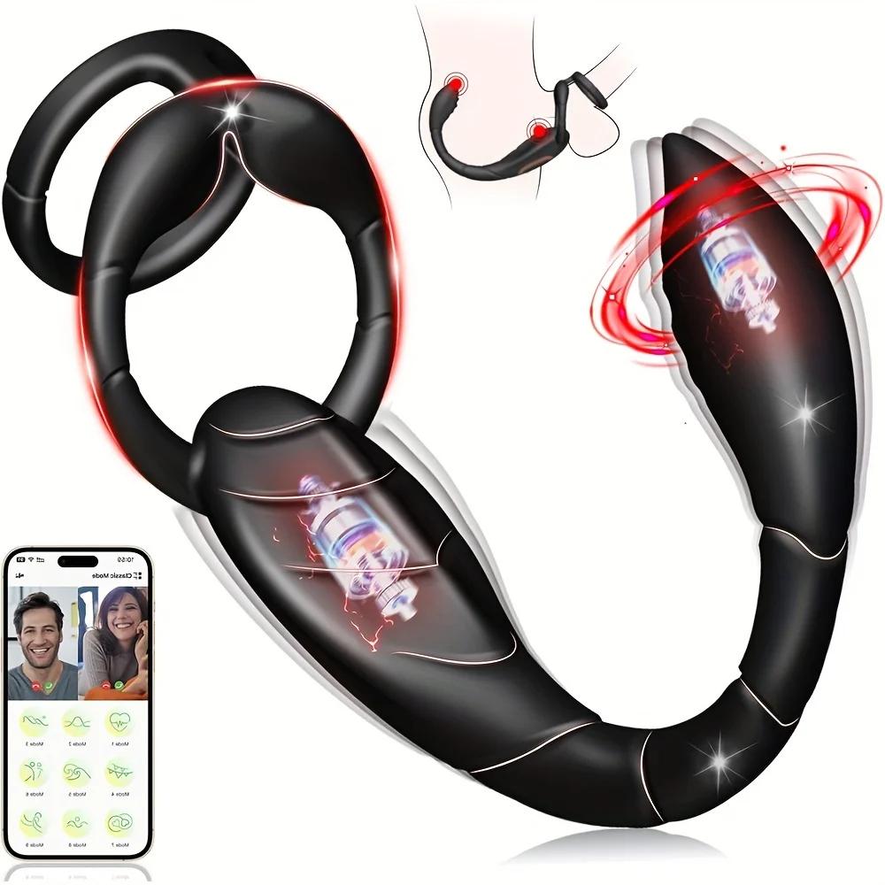 Cock Ring Prostate Vibrator for Male Double Ring Anal Plug Vibrating Delay Ejaculation Male Masturbator Sex Toys for Men 18+