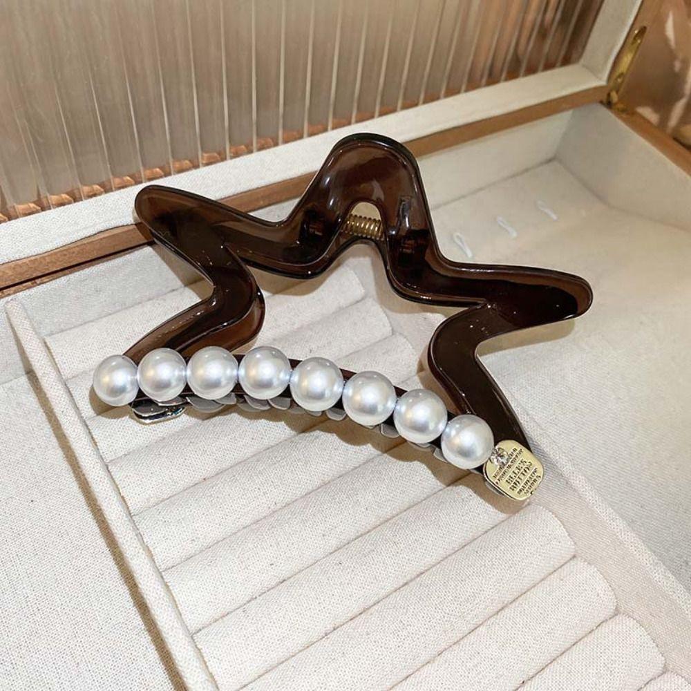 Five-Pointed Star Star Pearl Shark Clips Pentagram Star Pearl Hair Clips  Girls Gift