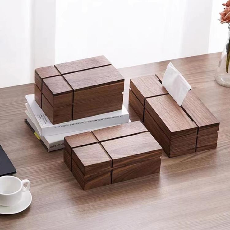Link Top Walnut Tissue Dispenser Office Desk Coordinator Water Resistant Wood Storage Box For Bathroom Counter Trim