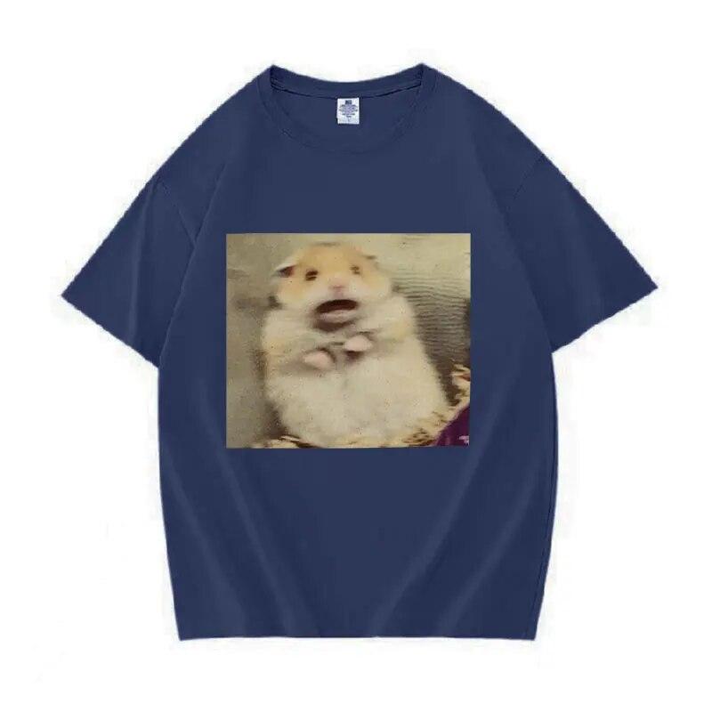 Funny Scared Hamster Meme Graphic T-Shirt Unisex Women O-Neck Fashion Short Sleeve T Shirt Retro Clothing Oversized Cotton T-shirts
