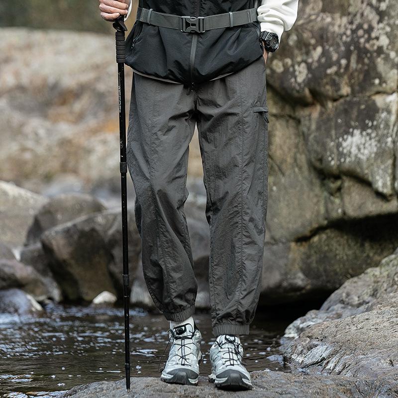 Men's Spring Ice Silk Quick-Dry Tapered Leg Mountain Style Outdoor Wrinkled Shell Pants