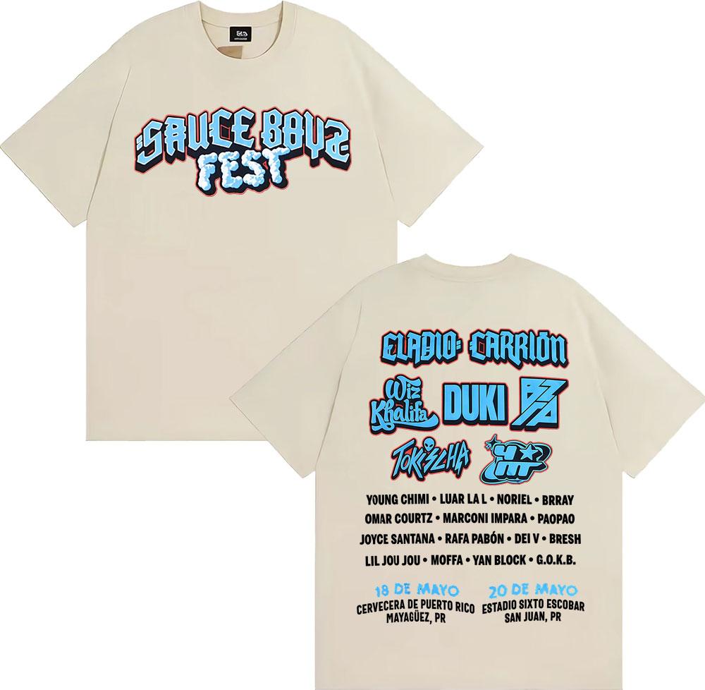 Rapper Eladio Carrion Sauce Boyz Fest Tshirt Mens Women Casual ONeck High Quality T Shirts Harajuku Hip Hop Oversized T Shirt